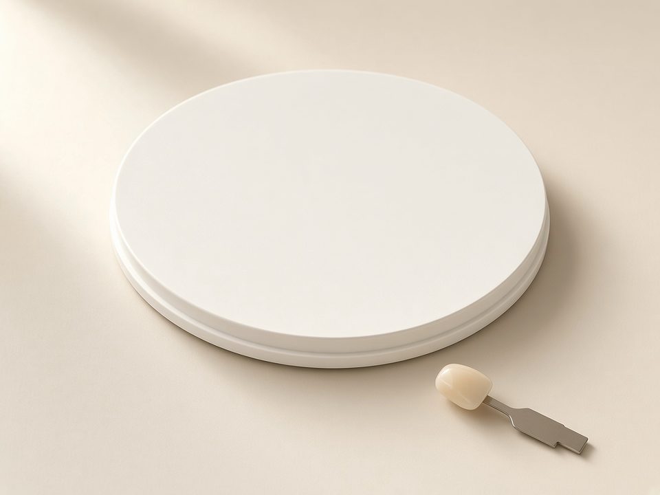 Unmilled zirconia disc beside a shade tab