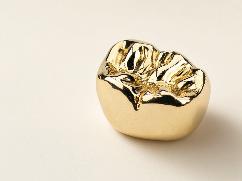 Polished full-cast gold molar crown
