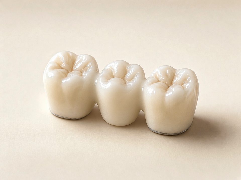 Three-unit porcelain-fused-to-metal bridge with a thin metal margin line